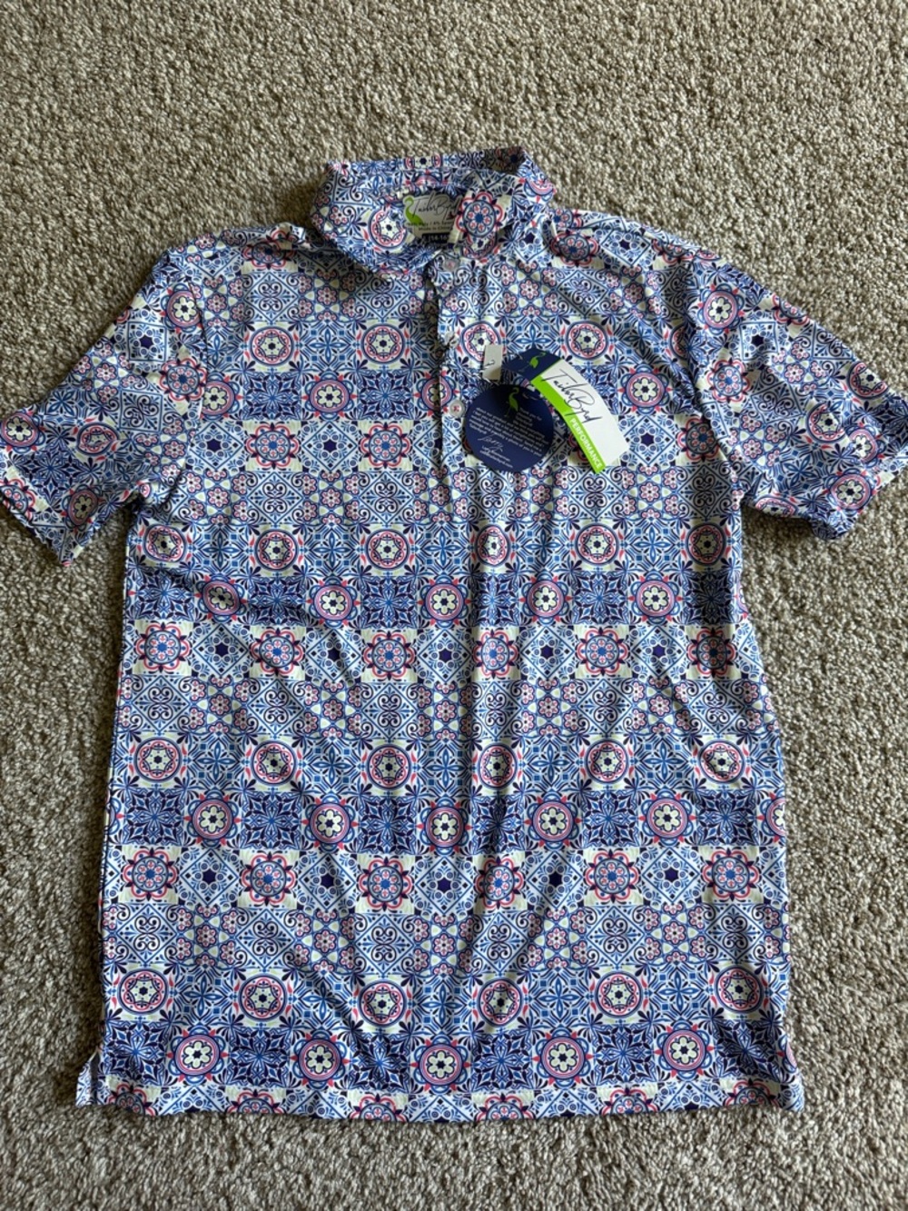 Tailor Bird Performance Boys Printed Polo Shirt in Blue